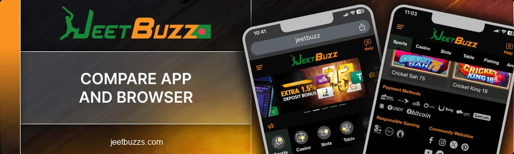 Comparison of the app and browser version of Jeetbuzz BD