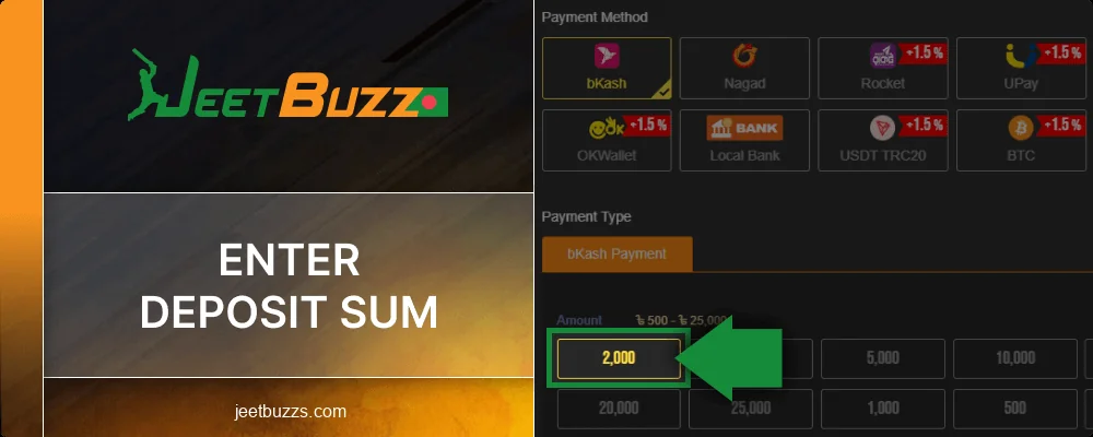 Enter the amount of deposit at Jeetbuzz BD