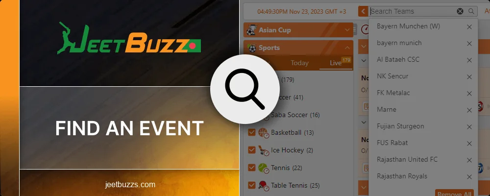Jeetbuzz BD event search bar