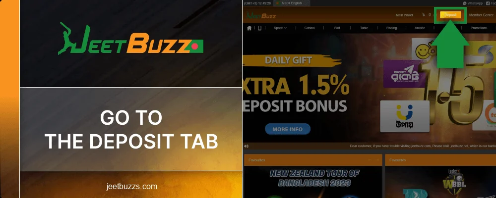 Open the Deposit tab at Jeetbuzz BD