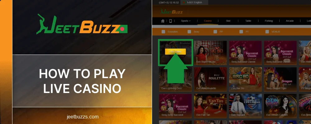 Live Casino Instuction for Jeetbuzz BD players