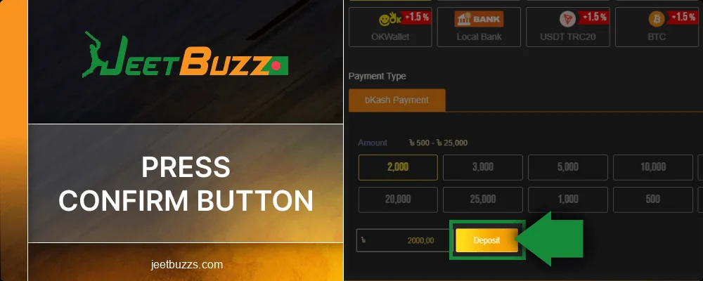 Confirm your deposit to Jeetbuzz Bangladesh