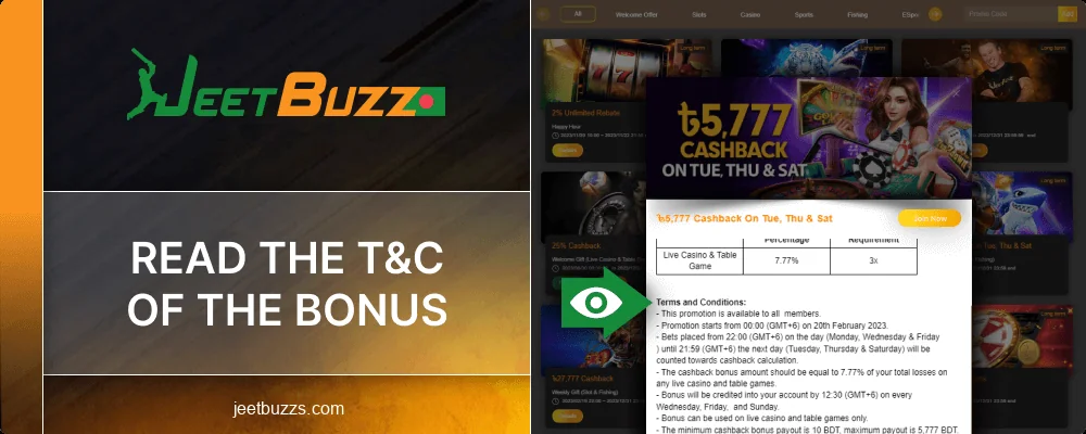 Read the Jeetbuzz BD Bonus Requirements
