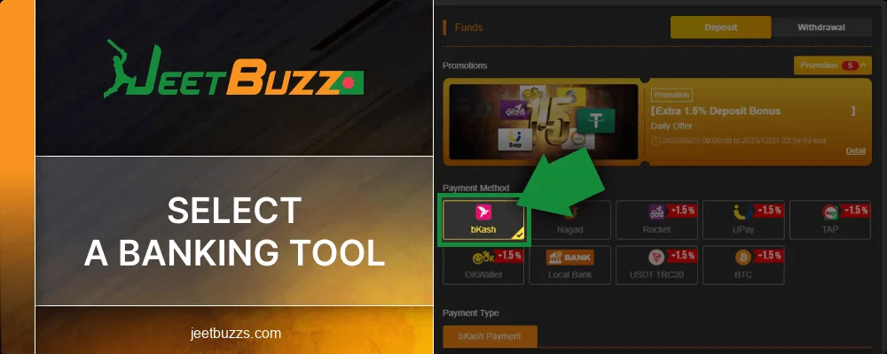 Select a deposit instrument at Jeetbuzz Bangladesh