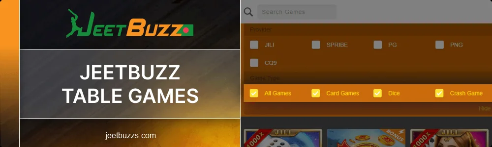 Table Games Sections at Jeetbuzz Bangladesh