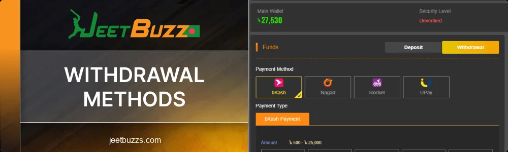 Cashout methods for Jeetbuzz BD users