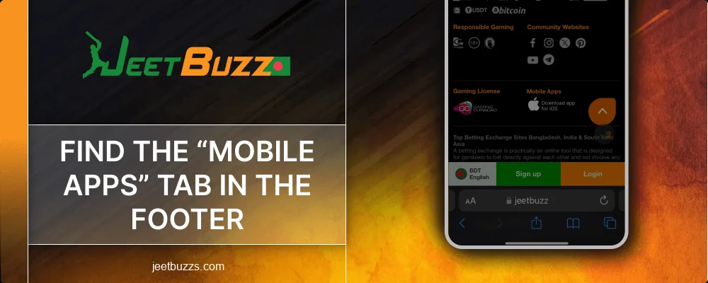 Find the Mobile App tab in the Jeetbuzz BD footer