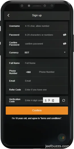 JeetBuzz App - Registration Page