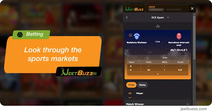 Look through the sports markets and select one - JeetBuzz Sports Betting