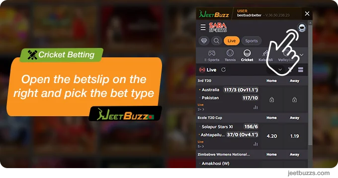 Open the betslip and pick the bet type - JeetBuzz