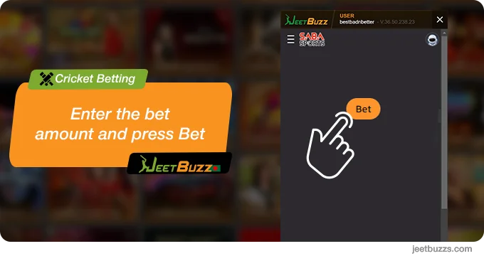 Enter the bet amount and finalize cricket bet at JeetBuzz