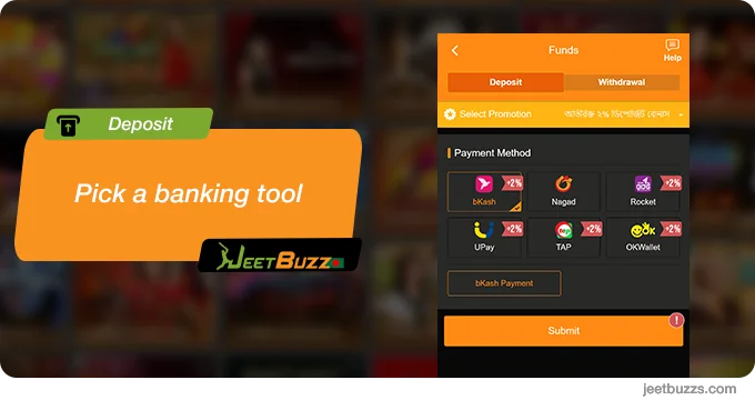 Pick a banking tool - JeetBuzz Deposit Methods