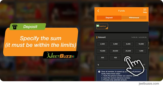 Specify the sum of the deposit - JeetBuzz BN