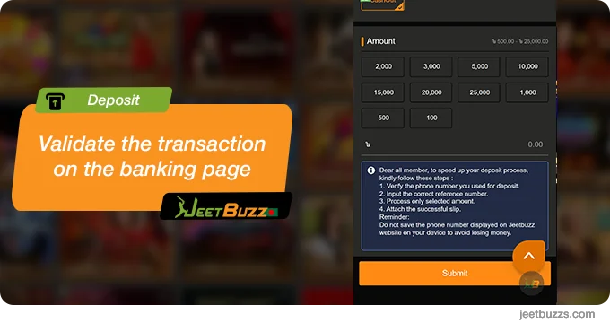 Validate the transaction on the banking page - JeetBuzz