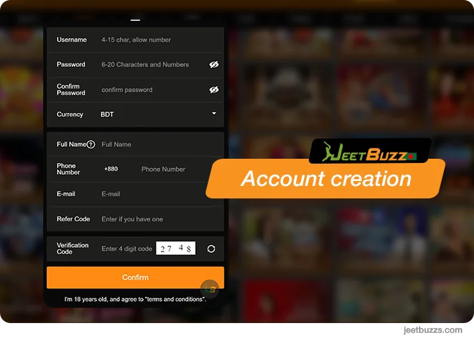 JeetBuzz Account Creation