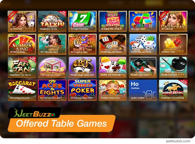 JeetBuzz Offered Table Games, choose from 150+ games