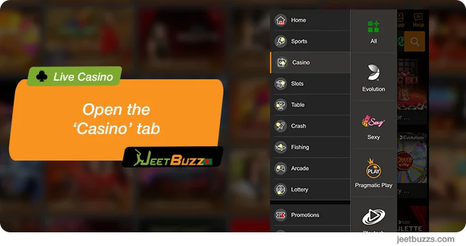 Open Live Casino tab - JeetBuzz