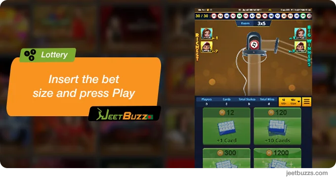 Insert the Bet size and press Play - JeetBuzz Lottery