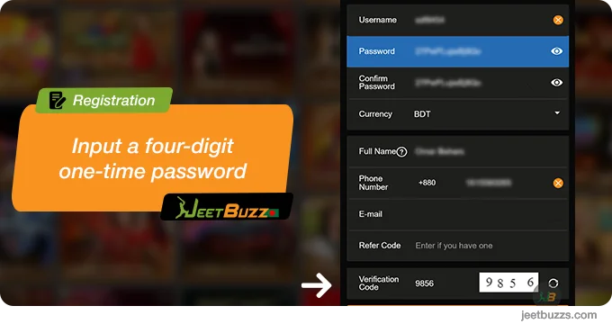 Input the verification code - JeetBuzz Registration