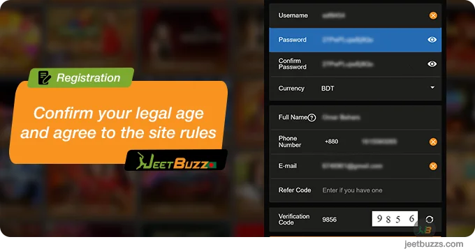 Confirm your legal age - JeetBuzz Registration