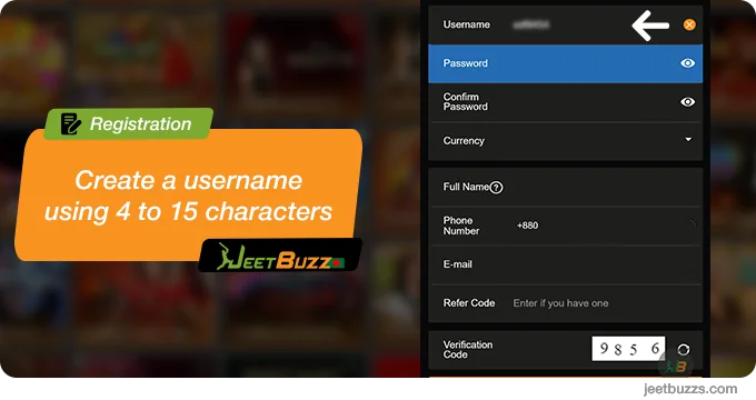 Create a username - JeetBuzz Registration