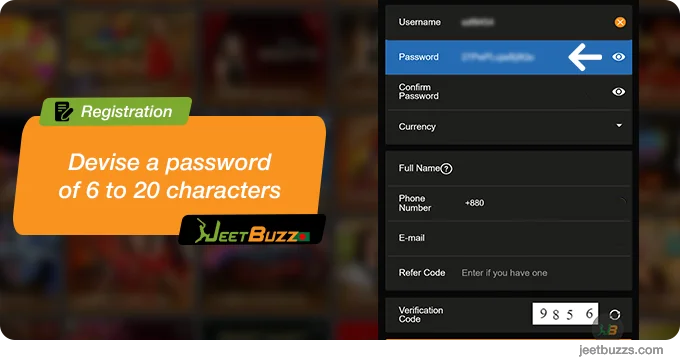 Fill in the password - JeetBuzz Registration