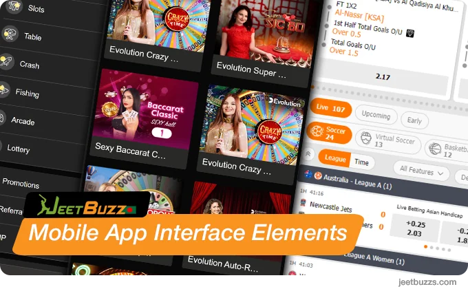 Interface elements of JeetBuzz Mobile App