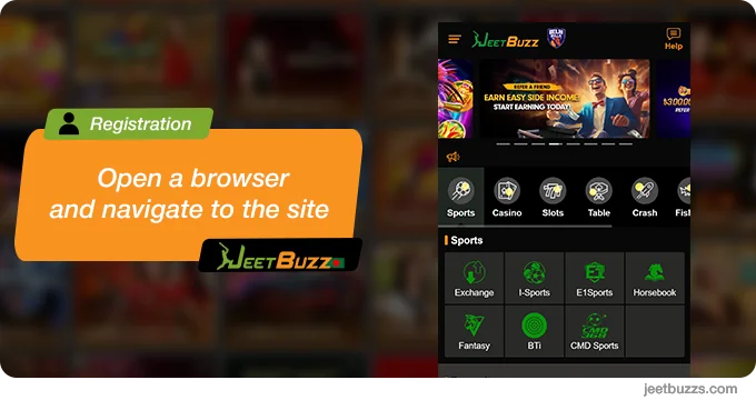 Open a browser to start registration at JeetBuzz