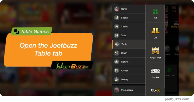 Open JeetBuzz 'Table Games' tab