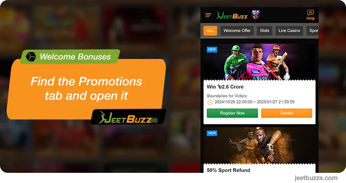 Find the JeetBuzz Promotions tab