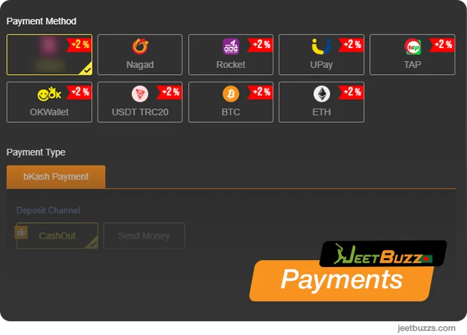 JeetBuzz accepts all popular Bangladeshi payment methods