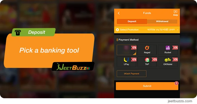 Pick a banking tool - JeetBuzz Deposit Methods